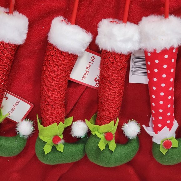 Holiday Style 6pk Assorted Elf Leg Felt Cloth and Wooden Picks for Decorating - Picture 4 of 16